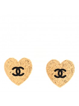 Metal Enamel CC Heart Earrings Gold Black