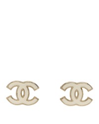 Enamel CC Earrings Gold White