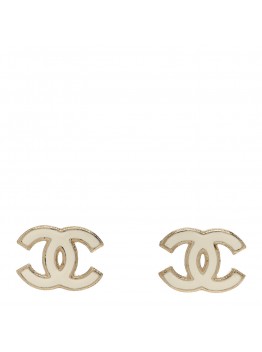 Enamel CC Earrings Gold White