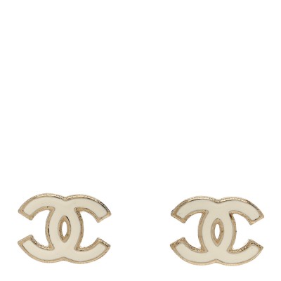 Enamel CC Earrings Gold White