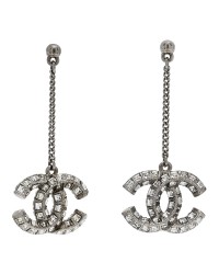 Baguette Crystal CC Drop Earrings Silver