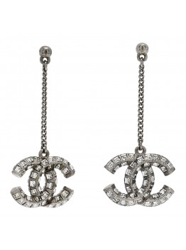Baguette Crystal CC Drop Earrings Silver