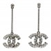 Baguette Crystal CC Drop Earrings Silver
