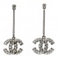 Baguette Crystal CC Drop Earrings Silver