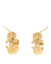 Metal Crystal CC Logo Hoop Earrings Gold