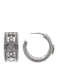 Metal Crystal CC Hoop Earrings Silver