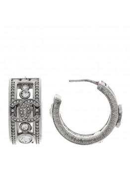 Metal Crystal CC Hoop Earrings Silver