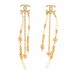 Pearl Crystal CC Flower Chain Multi Drop Earrings Gold