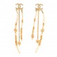 Pearl Crystal CC Flower Chain Multi Drop Earrings Gold