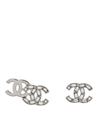 Baguette Crystal Double CC Earrings Silver
