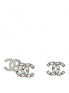 Baguette Crystal Double CC Earrings Silver