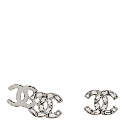 Baguette Crystal Double CC Earrings Silver
