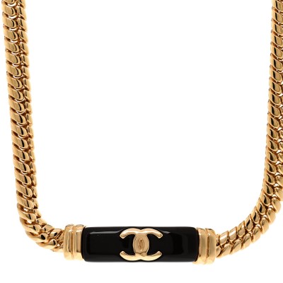 Metal Enamel CC Choker Gold Black