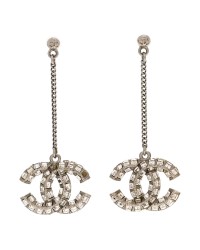 Baguette Crystal CC Drop Earrings Silver