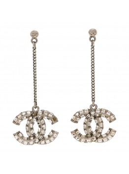 Baguette Crystal CC Drop Earrings Silver