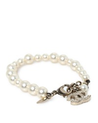 Graduated Pearl Crystal CC Bracelet Gold