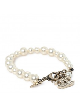 Graduated Pearl Crystal CC Bracelet Gold