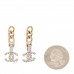 Metal Crystal CC Chain Drop Earrings  Gold