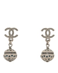 Crystal CC Ball Drop Earrings Silver Blue