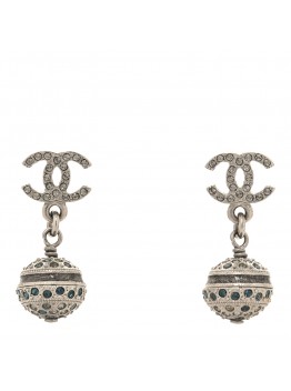 Crystal CC Ball Drop Earrings Silver Blue