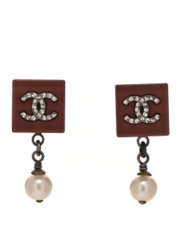 Resin Crystal Pearl Square CC Drop Earrings Pink