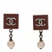 Resin Crystal Pearl Square CC Drop Earrings Pink