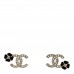 Metal Resin Crystal CC Flower Earrings Black Gold
