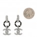 Ruthenium Lambskin Crystal CC Dangle Earrings Silver Black