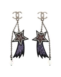 Resin Crystal CC Shooting Star Dangle Earrings Silver Purple
