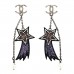 Resin Crystal CC Shooting Star Dangle Earrings Silver Purple