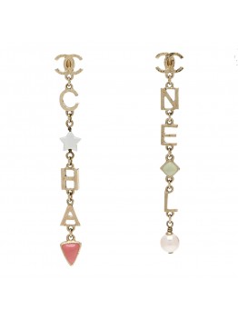 Enamel Pearl CC Cha-Nel Drop Earrings Gold