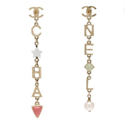 Enamel Pearl CC Cha-Nel Drop Earrings Gold