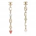 Enamel Pearl CC Cha-Nel Drop Earrings Gold