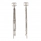 Metal Chain Pearl CC Drop Earrings Silver
