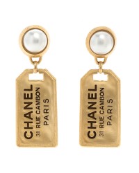 Pearl CC Tags Drop Earrings Gold