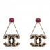 Metal Lambskin Crystal CC Chain Drop Earrings Black Gold Pink Multicolor