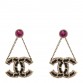 Metal Lambskin Crystal CC Chain Drop Earrings Black Gold Pink Multicolor