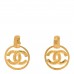 Metal Round CC Drop Clip On Earrings Gold