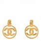 Metal Round CC Drop Clip On Earrings Gold