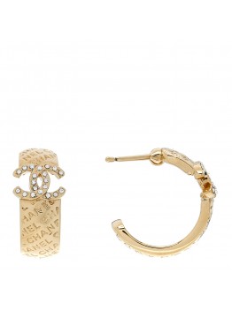 Metal Crystal CC Logo Hoop Earrings Gold
