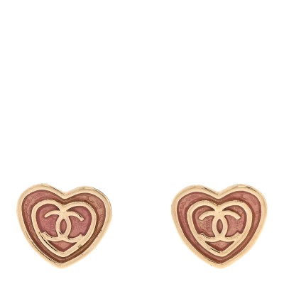 Crystal CC Resin Heart Earrings Gold Pink White