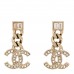 Metal Crystal Baguette CC Chain Drop Earrings Gold