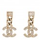 Metal Crystal Baguette CC Chain Drop Earrings Gold