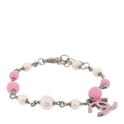 Pearl Enamel CC Bracelet Pink