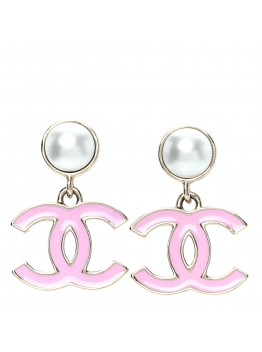 Pearl Enamel CC Drop Earrings Pink