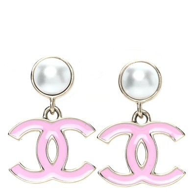 Pearl Enamel CC Drop Earrings Pink
