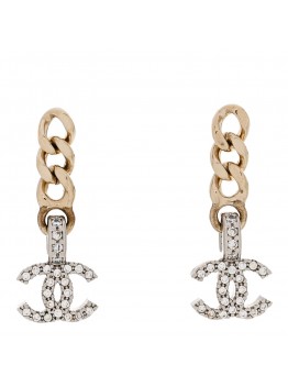 Metal Crystal CC Chain Drop Earrings Gold