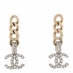 Metal Crystal CC Chain Drop Earrings Gold