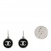 Metal Enamel CC Dangle Earrings Silver Black