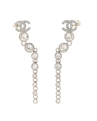 Crystal CC Long Drop Earrings Silver